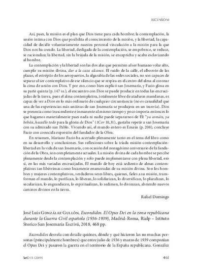 [Recensión sobre: Escondidos. El Opus Dei en la zona republicana durante la Guerra Civil española (1936-1939)]. [Journal Article]