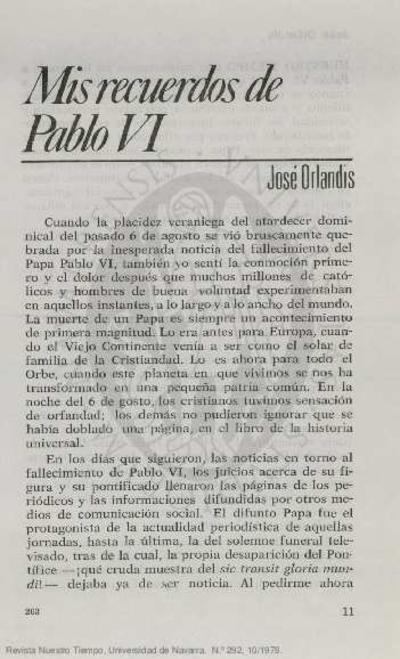 Mis recuerdos de Pablo VI. [Artículo de revista]