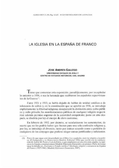 La Iglesia en la España de Franco. [Artículo de revista]