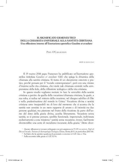 Il significato ermeneutico della chiamata universale alla santità cristiana. [Journal Article]