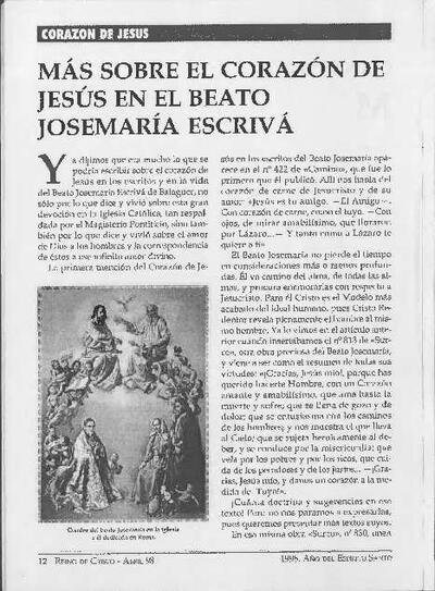 Más sobre el corazón de Jesús en el Beato Josemaría Escrivá. [Journal Article]