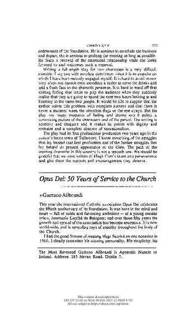Opus Dei: 50 Years of Service to the Church. [Journal Article]