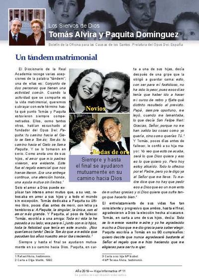 Los siervos de Dios Tomás Alvira Alvira y Paquita Domínguez Susín: hoja informativa. Nº 11: Un tándem matrimonial. [Brochure]