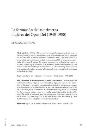 La formación de las primeras mujeres del Opus Dei (1945-1950). [Artículo de revista]