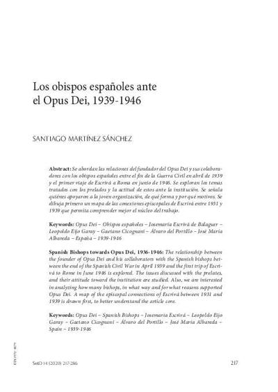 Los obispos españoles ante el Opus Dei (1939-1946). [Artículo de revista]