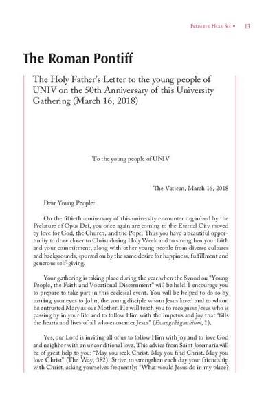 The Holy Father's Letter to the young people of UNIV on the 50th Anniversary of this University Gathering (March 16, 2018). [Artículo de revista]