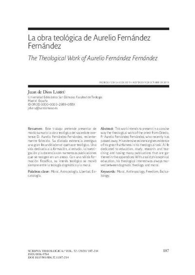 La obra teológica de Aurelio Fernández Fernández. [Journal Article]