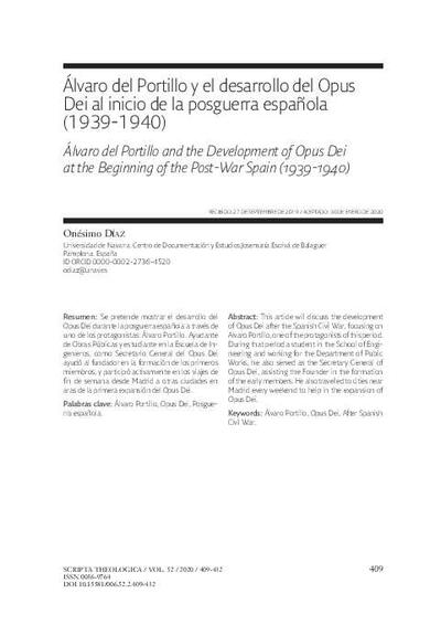 Álvaro del Portillo y el desarrollo del Opus Dei al inicio de la posguerra española (1939-1940). [Artículo de revista]
