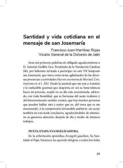 Santidad y vida cotidiana en el mensaje de san Josemaría. [Parte de un libro]