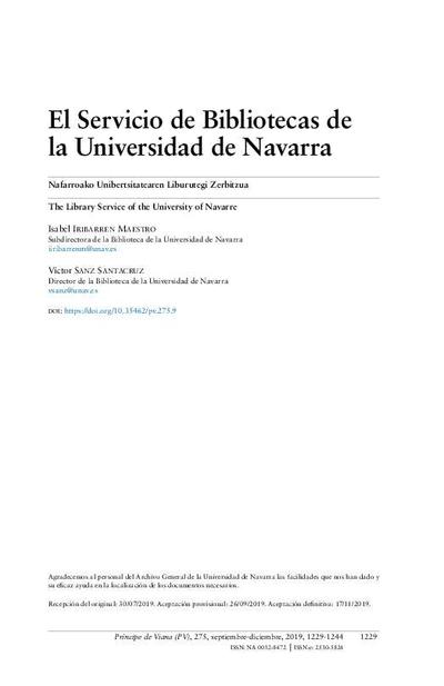 El Servicio de Bibliotecas de la Universidad de Navarra. [Artículo de revista]