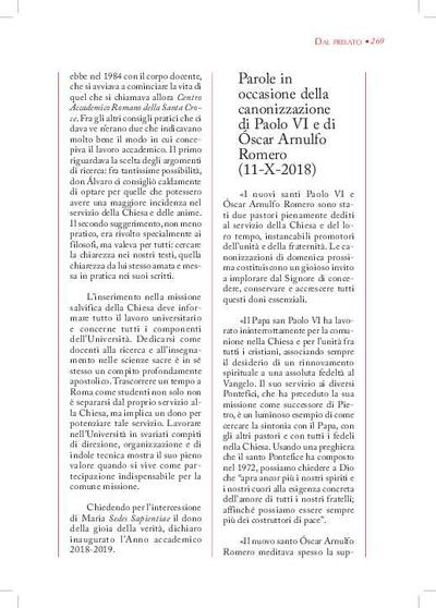 Parole in occasione della canonizzazione di Paolo VI e di Óscar Arnulfo Romero (11-X-2018). [Journal Article]