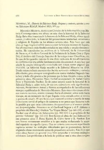 [Recensión sobre: Historia de Ediciones Rialp: Orígenes y contexto, aciertos y errores]. [Journal Article]