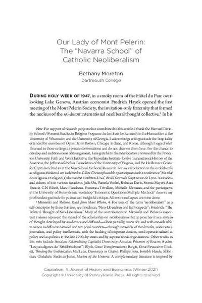 Our Lady of Mont Pelerin: The “Navarra School” of Catholic Neoliberalism. [Artículo de revista]