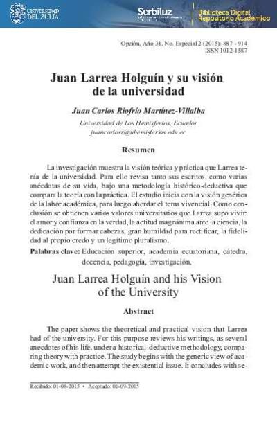 Juan Larrea Holguín y su visión de la universidad. [Artículo de revista]
