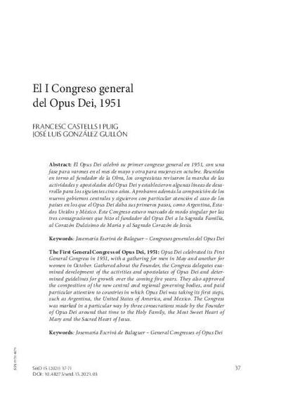 El I Congreso general del Opus Dei, 1951. [Artículo de revista]