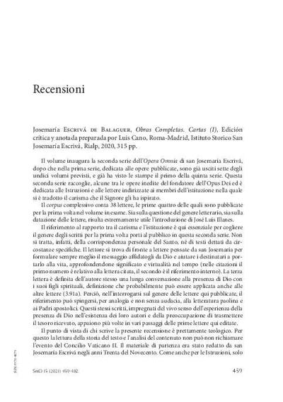 [Recensión sobre: Obras Completas. Cartas (I), Edición crítica y anotada preparada por Luis Cano]. [Journal Article]