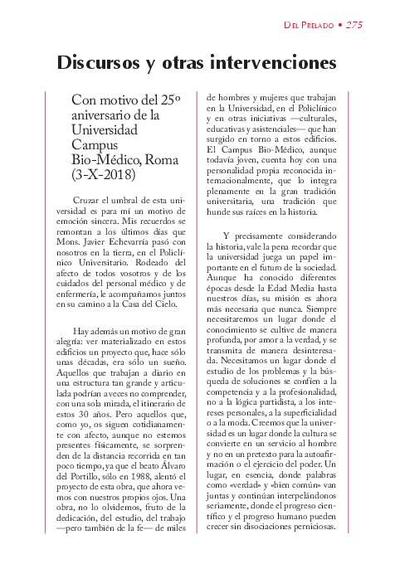 Con motivo del 25º aniversario de la Universidad ﻿Campus ﻿Bio-Médico, Roma ﻿(3-X-2018). [Journal Article]