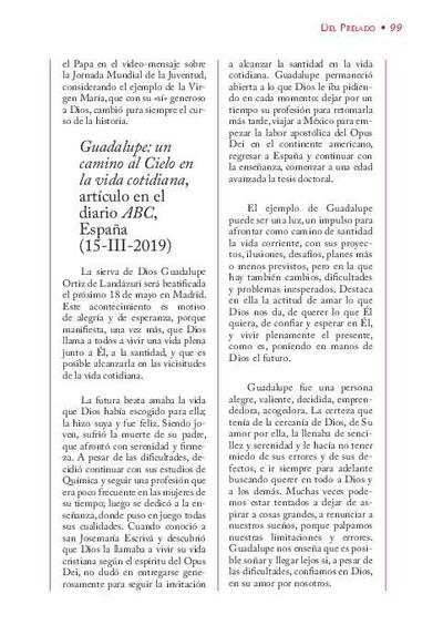 "Guadalupe: un camino al Cielo en la vida cotidiana", artículo en el diario «ABC», España (15-III-2019). [Artículo de revista]
