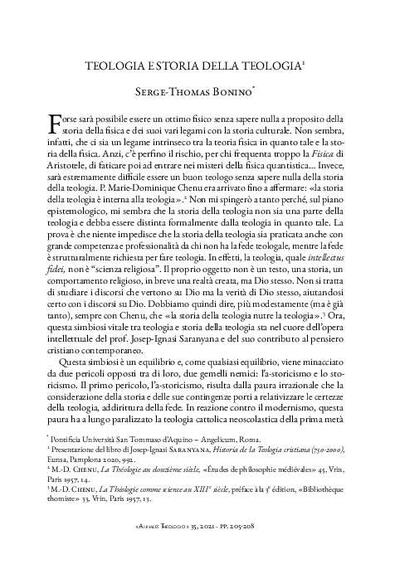 Teologia e storia della Teologia [Recensión sobre: Historia de la teología cristiana (750-2020)]. [Journal Article]
