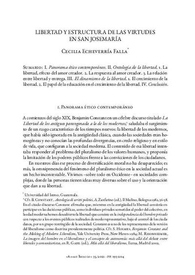 Libertad y estructura de las virtudes en san Josemaría. [Journal Article]