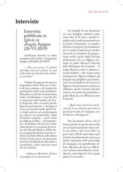 Intervista pubblicata su «Iglesia en Aragón» (26-VI-2019). [Journal Article]