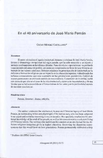 En el 40 aniversario de José María Pemán. [Journal Article]
