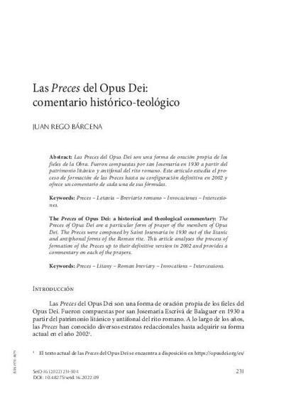 Las <i>Preces </i>del Opus Dei: comentario histórico-teológico. [Journal Article]