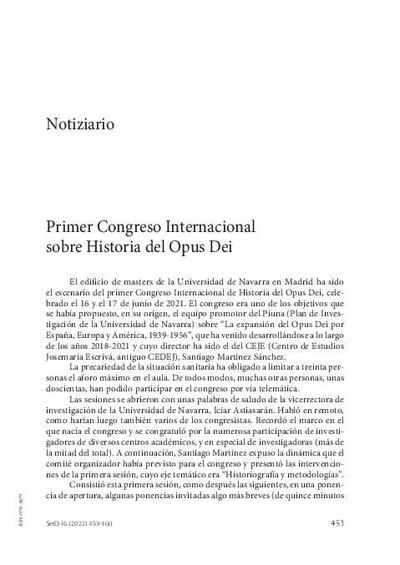 Primer Congreso Internacional sobre Historia del Opus Dei. CEJE ...