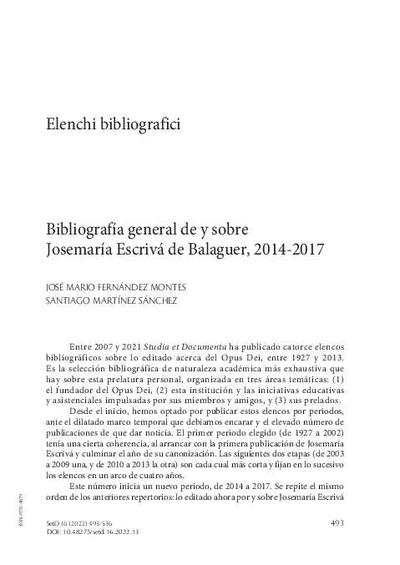 Bibliografía general de y sobre Josemaría Escrivá de Balaguer, 2014-2017. [Artículo de revista]
