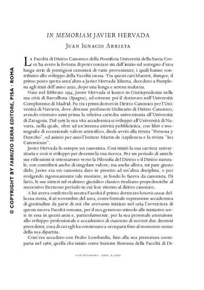 In memoriam. Javier Hervada. [Journal Article]