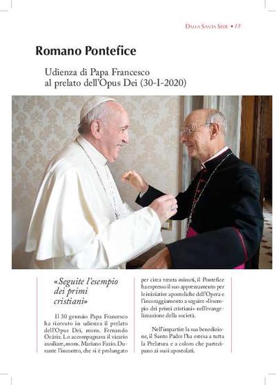 Udienza di Papa Francesco al prelado dell'Opus Dei (30-I-2020). [Artículo de revista]