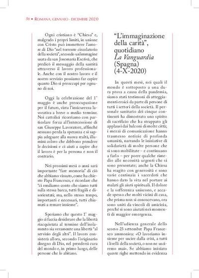 "L'immaginazione della carità", quotidiano <i>La Vanguardia </i>(Spagna) (4-X-2020). [Artículo de revista]