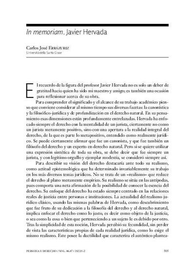 Javier Hervada. In memoriam. [Journal Article]