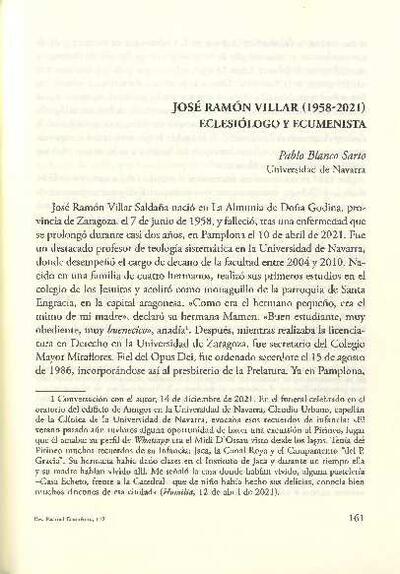 José Ramón Villar (1958-2021): eclesiólogo y ecumenista. [Artículo de revista]