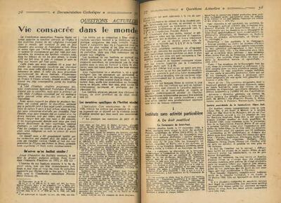 V&iacute;e consacr&eacute;e dans le monde. [Art&iacute;culo de revista]