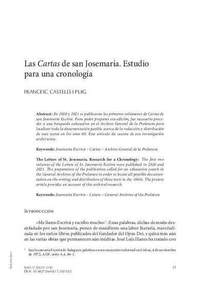Cartas de san Josemaría. Estudio para una cronología. [Journal Article]
