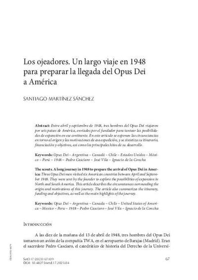 Los ojeadores. Un largo viaje en 1948 para preparar la llegada del Opus Dei a América. [Journal Article]