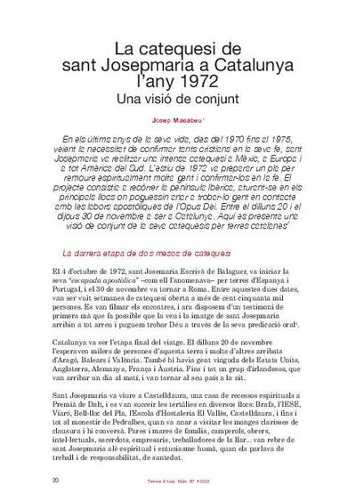La catequesi de sant Josepmaria a Catalunya l'any 1972: una visió de conjunt. [Journal Article]
