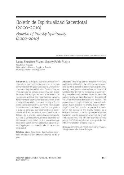 Boletín de espiritualidad sacerdotal (2000-2010). [Journal Article]