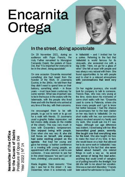 The Servant of God Encarnita Ortega Pardo: Bulletin nº 14 "In the Street, doing apostolate". [Folleto]