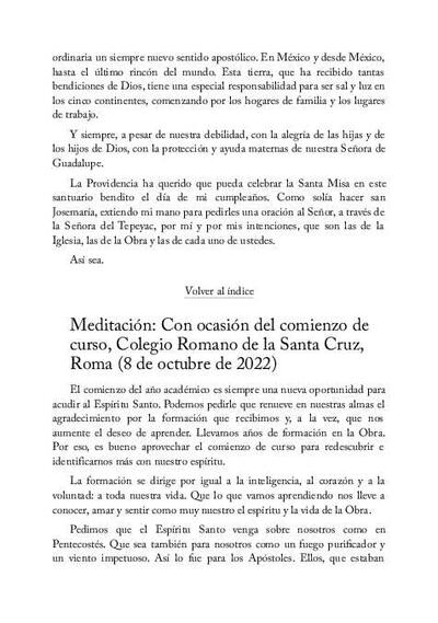 Meditación: Con ocasión del comienzo de curso, Colegio Romano de la Santa Cruz, Roma (8 de octubre de 2022). [Journal Article]
