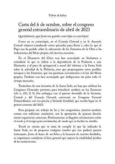 Carta del 6 de octubre, sobre el congreso general extraordinario de abril de 2023. [Journal Article]