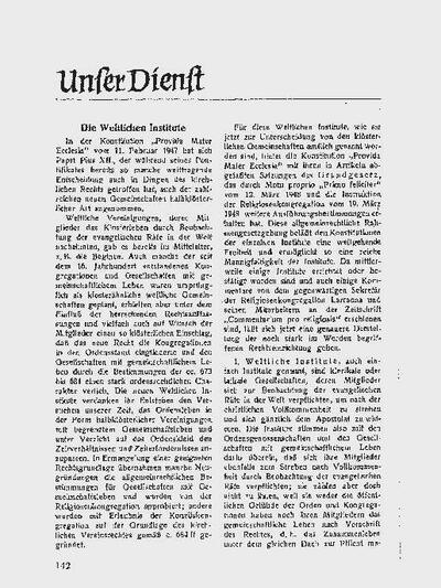 Die Weltlichen Institute. [Art&iacute;culo de revista]