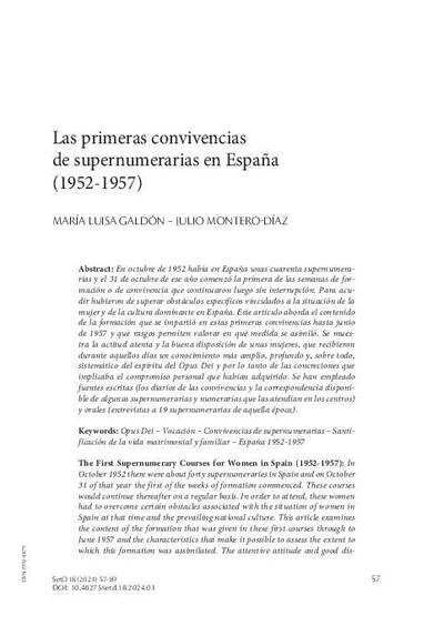 Las primeras convivencias de supernumerarias en España (1952-1957). [Artículo de revista]