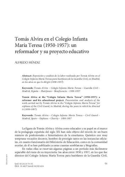 Tomás Alvira en el Colegio Infanta María Teresa (1950-1957): un reformador y su proyecto educativo. [Artículo de revista]