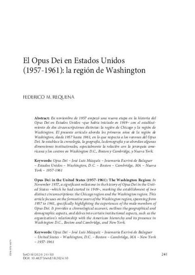 El Opus Dei en Estados Unidos (1957-1961): la región de Washington. [Journal Article]
