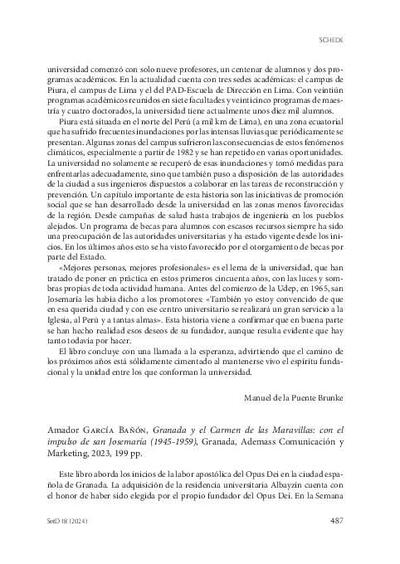 [Recensión sobre: Granada y el Carmen de las Maravillas: con el impulso de san Josemaría (1945-1959)]. [Journal Article]