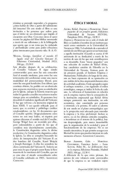 [Recensión sobre: Empresa y Humanismo. Trazos pequeños de un proyecto grande]. [Artículo de revista]