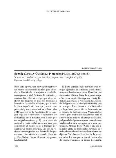 [Recensión sobre: Sororidad. Redes de ayuda entre mujeres en los siglos XIX y XX]. [Journal Article]