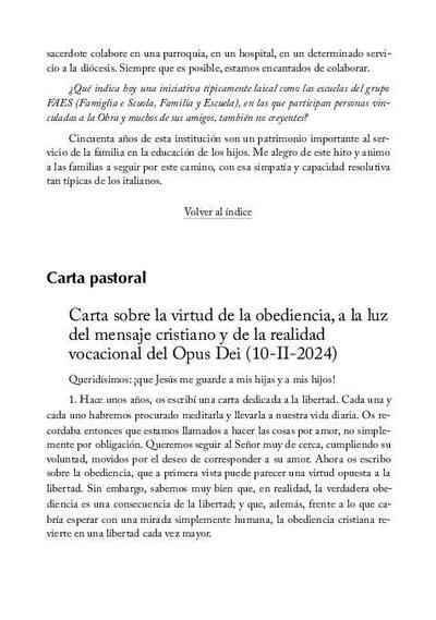 Carta sobre la virtud de la obediencia, a la luz del mensaje cristiano y de la realidad vocacional del Opus Dei (10-II-2024). [Artículo de revista]